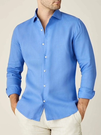 Luca Faloni Capri Blue Portofino Linen Shirt
