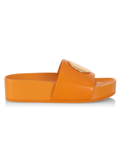 Tory Burch Patos Leather Platform Slide Sandals In Orange Citrine