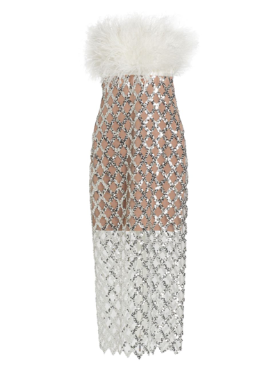 Bronx And Banco Afiya X Coco Feather-trimmed Dress In White Silver