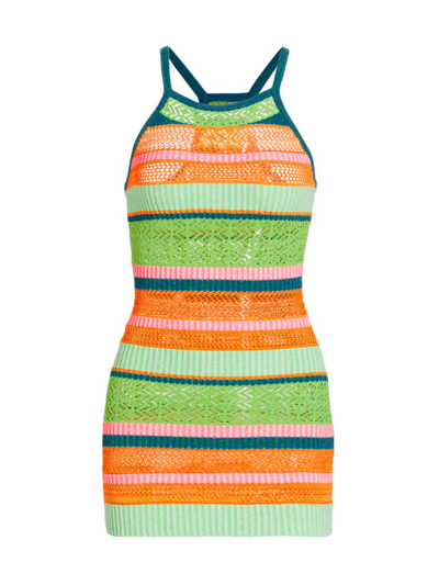 Agr Striped Lace Racerback Mini Dress In Neutral