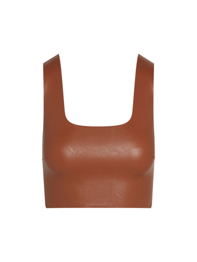 Commando Faux Patent Leather Crop Top In Brown