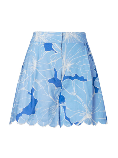 Milly Casey Waterlily-print Scallop Shorts In Blue Multi