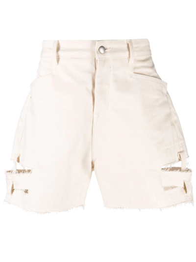 Rick Owens Distressed Cut-off Shorts In Off White