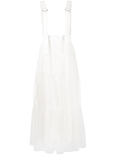 Sueundercover Suspender Tulle-overlay Tiered Skirt In Weiss