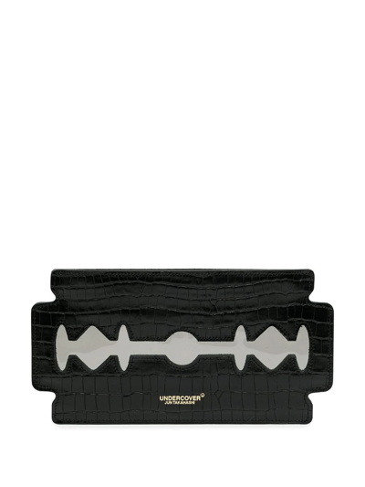 Undercover Blade Crocodile-effect Clutch Bag In Black