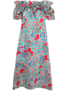 La Doublej Off-the-shoulder Ruffled Floral-print Cotton-poplin Midi Dress In Multi