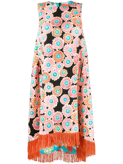 La Doublej La Scala High Dress With Fringes - Atterley In Crazy Daisy Black