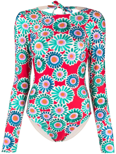 La Doublej Reversible Floral Open-back Surf Suit In Nude