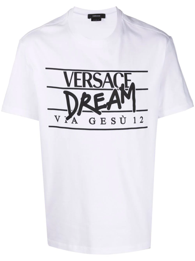 Versace Logo-print Short-sleeved T-shirt In White,black
