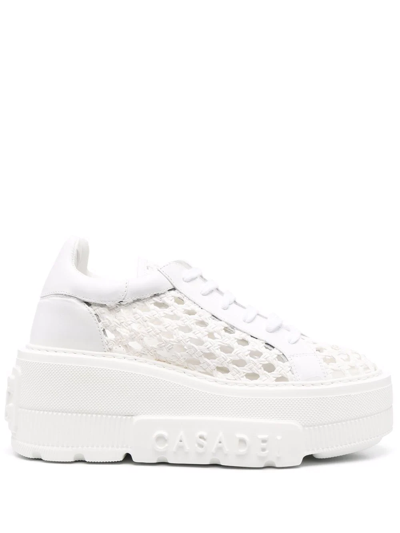 Casadei Woven Platform Sneakers In White
