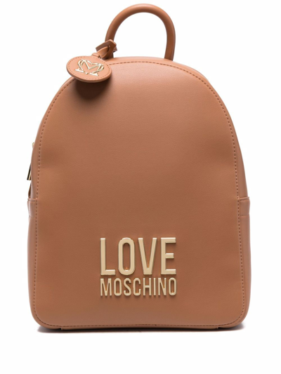 Love Moschino Logo-plaque Zip-up Backpack In Camel