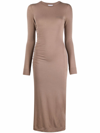 Ganni Tan Software Bodycon Mid-length Dress In Nude