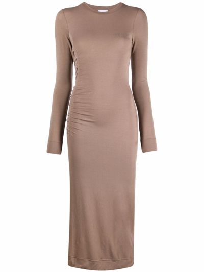 Ganni Tan Software Bodycon Mid-length Dress In Fossil