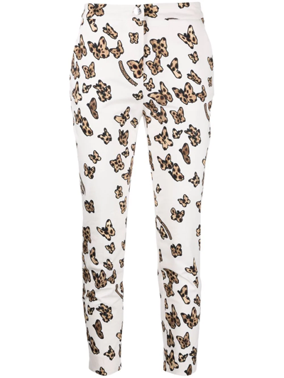 Love Moschino Butterfly-print Cotton Skinny Trousers In Whiite