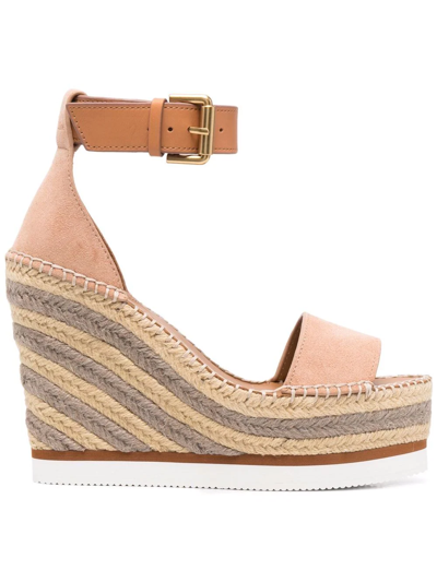 See By Chloé Braided Wedge-heel Sandals In Nude