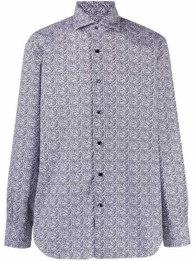 Barba Micro-patterned Shirt In Blue