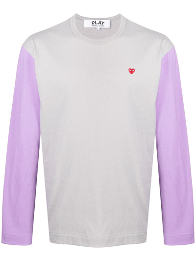 Comme Des Garçons Play Logo-embroidered Colour-block T-shirt In Grey
