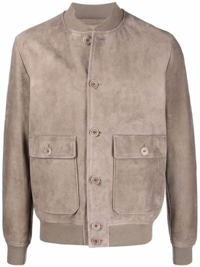 Salvatore Santoro Suede Varsity Jacket In Dno Sand