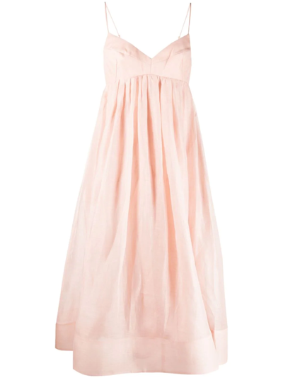 Zimmermann Dancer Empire-waist Linen-silk Blend Midi Dress In Dusty Pink