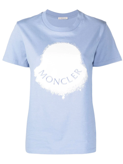Moncler Embroidered-logo Short-sleeve T-shirt In Blue