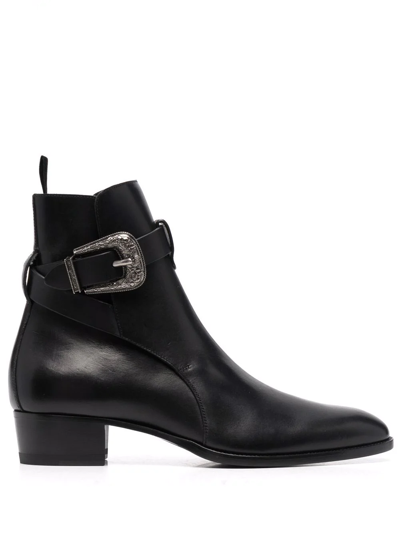 Saint Laurent Wyatt Leather Boots In Black