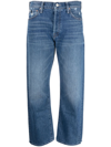 Mother Blue Wide Leg Jeans With Logo Patch In Cotton Denim Woman In Blau