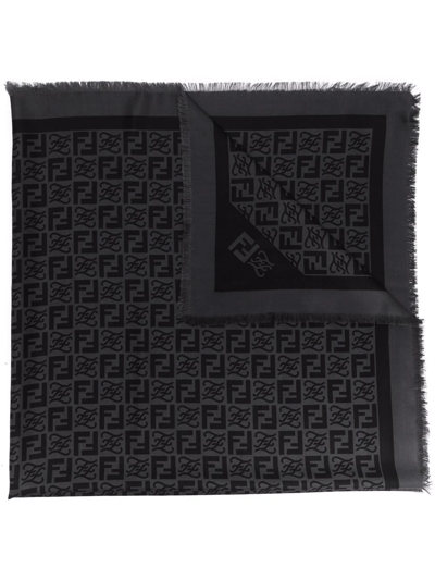 Fendi Monogram-print Scarf In Grey