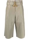 Aeron Carson Belted Lambskin Leather Shorts In Grün