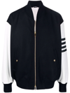 Thom Browne Striped-trim Stand-collar Wool And Leather Bomber Jacket In Blau