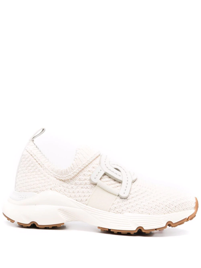 Tod's Chain-embellished Woven Sneakers In Weiss