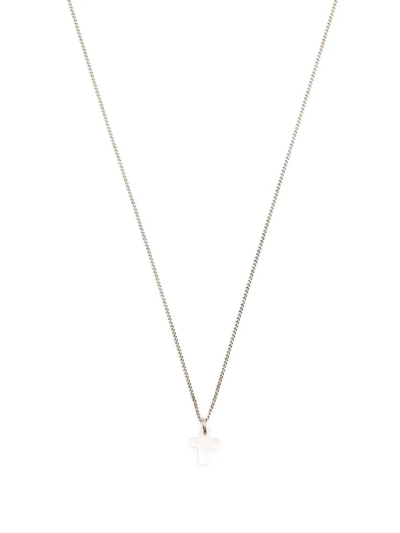 Saint Laurent Mother-of-pearl Pendant Necklace In Silber