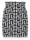 BALMAIN BALMAIN MONOGRAM HIGH WAIST ZIPPED MINI SKIRT