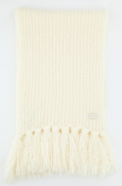 Saint Laurent Chucky Knit Fringed Scarf In White