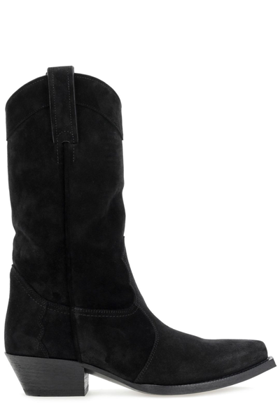 Saint Laurent Lukas Western Suede Boots In Black