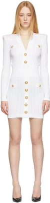 Balmain Button-embellished Ribbed-knit Minidress In 0fa Blanc