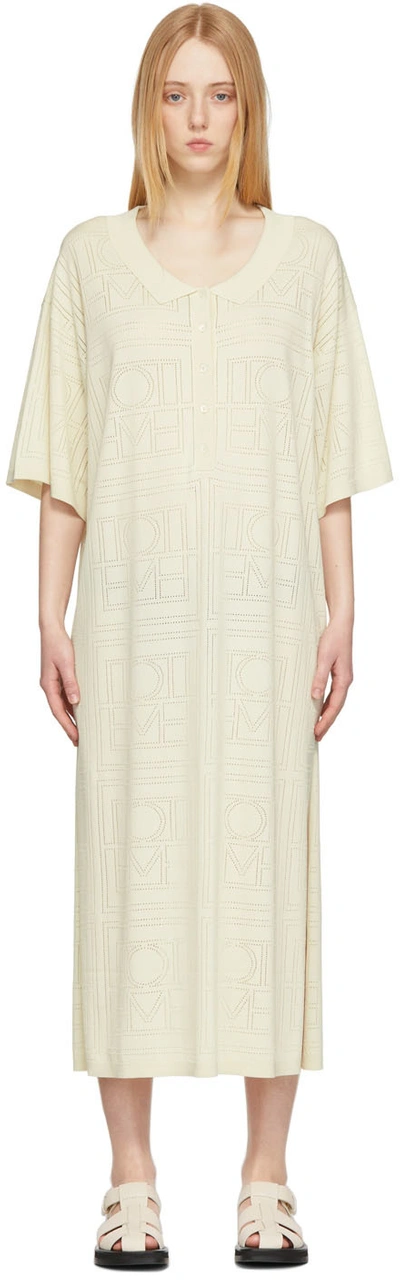 Totême Off-white Pointelle Monogram Dress In Beige
