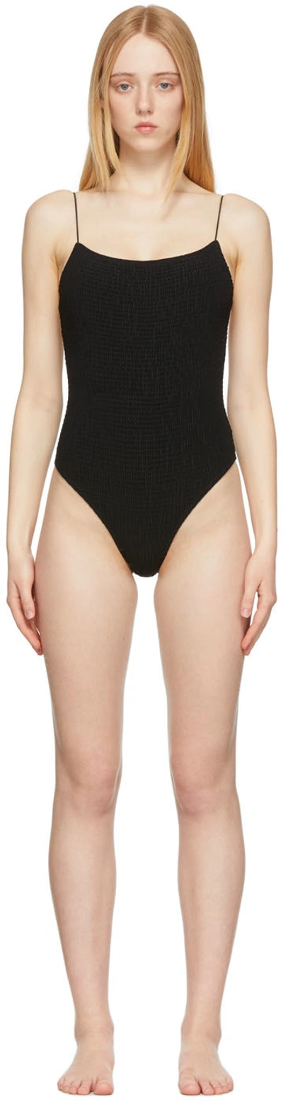 Totême Black Smocked One-piece Swimsuit