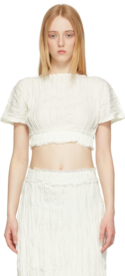 Totême Cropped Frayed Crinkled Silk-habotai Top In White