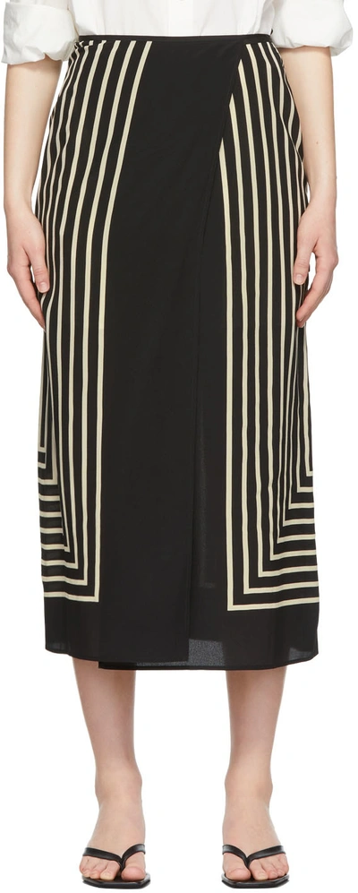 Totême Monogram Silk-jacquard Wrap Midi Skirt In Black