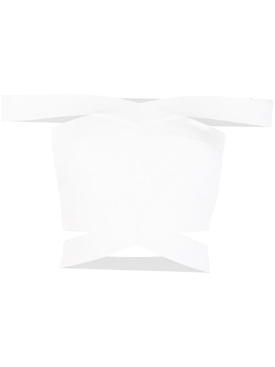 Dion Lee Cross-strap Ribbed Bustier Top In Weiss