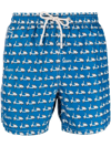 Mc2 Saint Barth Vespa-motif Drawstring-waist Swim Shorts In Blau