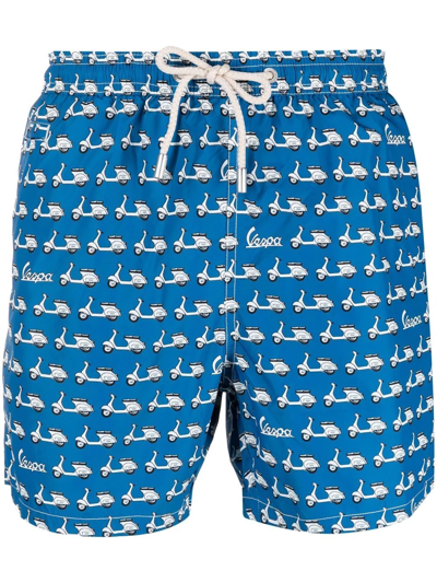 Mc2 Saint Barth Vespa-motif Drawstring-waist Swim Shorts In Blue