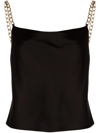 Alice And Olivia Harmon Chain-strap Drapey Slip Tank In Schwarz