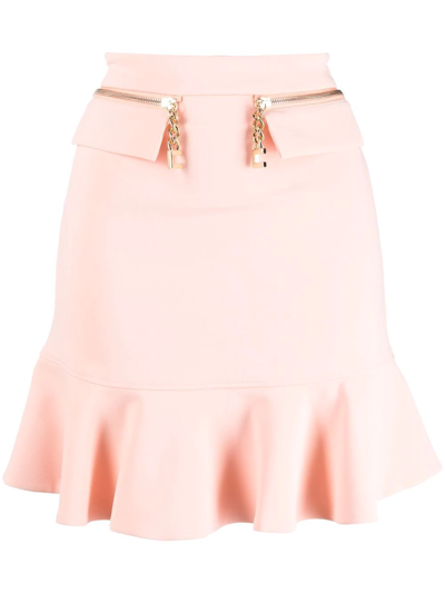 Elisabetta Franchi Logo-charm Flounce Mini Skirt In Rosa