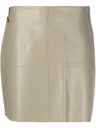 Aeron Khaki Leather Amarilla Mini Skirt In Light Khaki