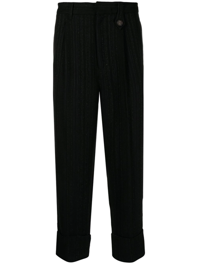 Bed J.w. Ford Metallic-threaded Cropped Trousers In Schwarz
