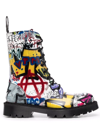 VETEMENTS GRAFFITI-PRINT LEATHER ANKLE BOOTS