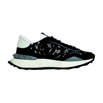Valentino Garavani Lacerunner Lace And Leather Trainers In Black
