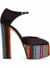 GIUSEPPE ZANOTTI SS GIUSEPPE ZANOTTI WOMAN'S NEW YORK BLACK SATIN PUMPS WITH STRASS