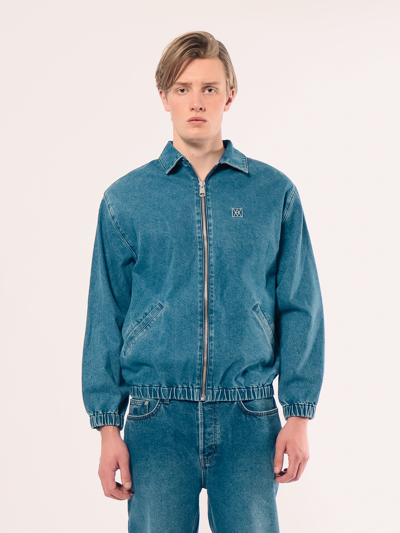 Amendi Rolf Zip Denim Jacket In Mid Blue